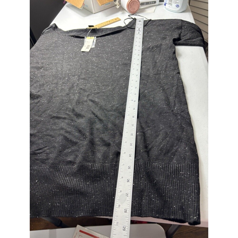 Metaphor Women’s XL Black Sweater Top with Silver Metallic Threads Sparkle Knit - Picture 8 of 12